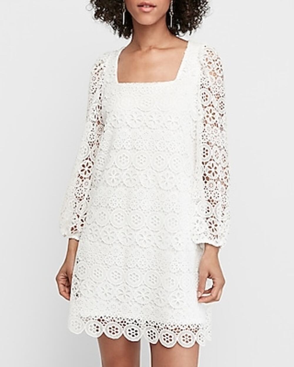 EXPRESS NWT White Crocheted Mixed Lace Babydoll Dress // S